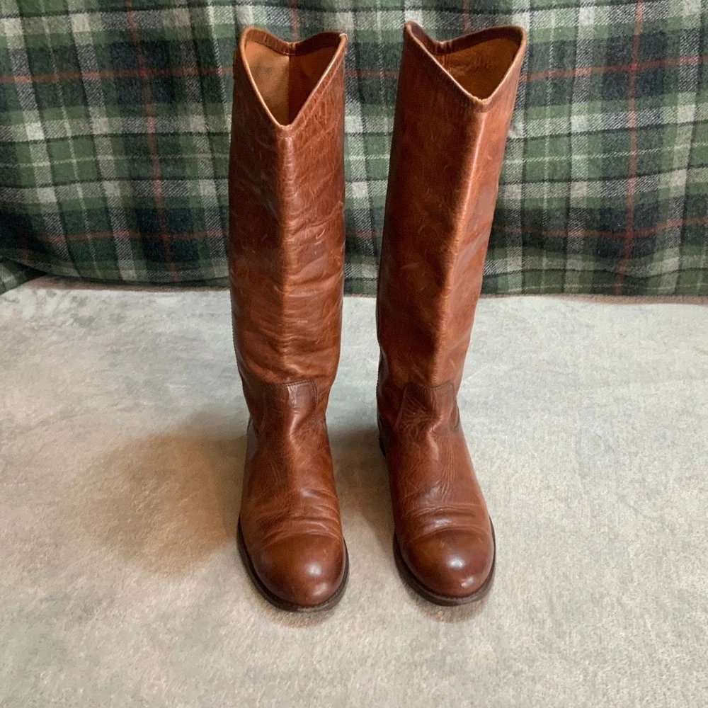 Frye Melissa Button Tall Cognac Leather Equestrian Boots 3475449 Womens 7 B